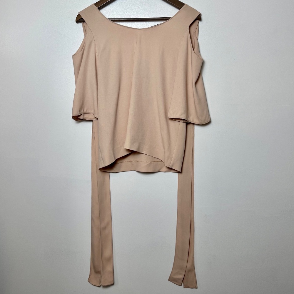 NWT STELLA McCARTNEY Blush Pink V-Neck Blouse Cold Shoulder w Ties, Size S / 4 - Picture 9 of 13